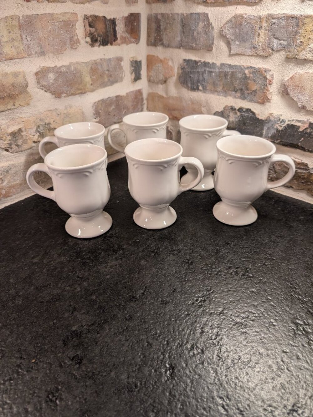 Set of (6) Pfaltzgraff Filigree Pedestal Coffee Stoneware Mugs
